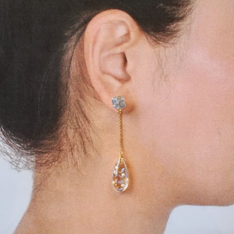 joie 3way カフ付き　blue 18Kメッキサージカルステンレスピアス