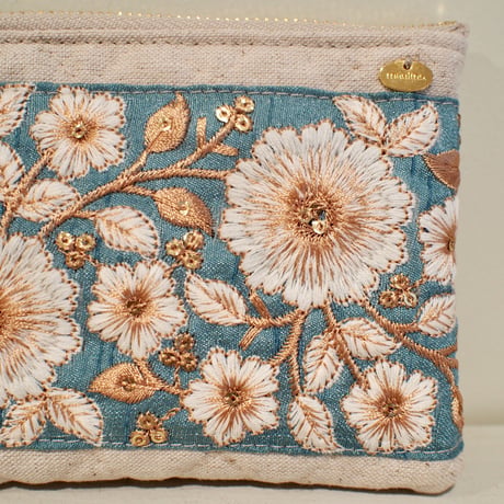 インド刺繍リボンのフラットポーチ(S)