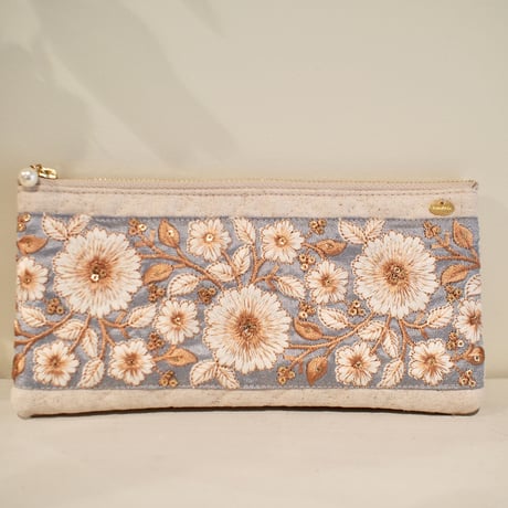 インド刺繍リボンのマルチポーチ(スリム)