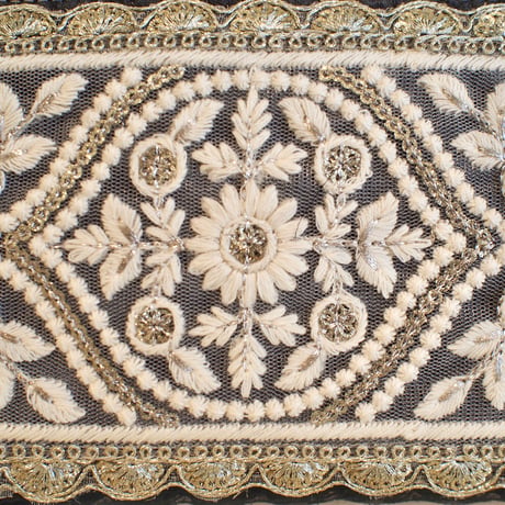 インド刺繍リボンのフラットポーチ(S)