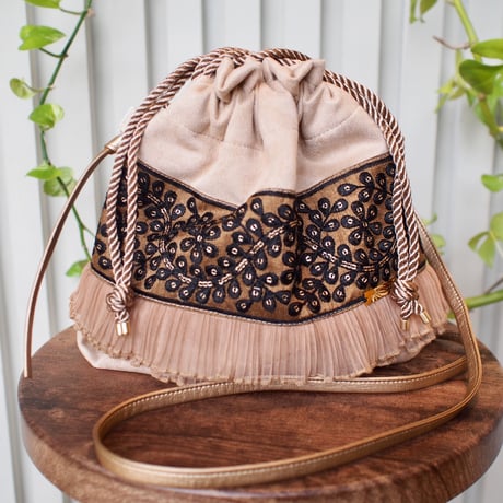 刺繍リボンの巾着Bag
