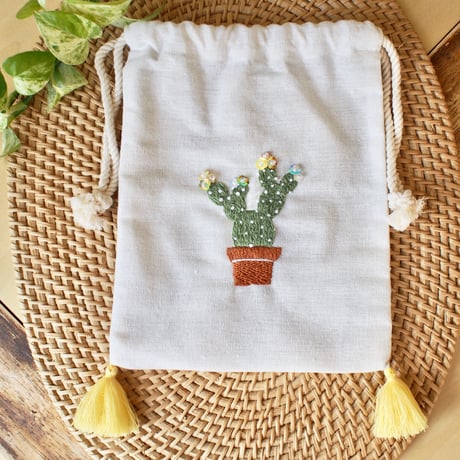 刺繍巾着（カクタス）