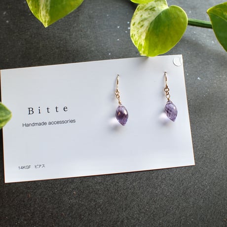 アメジスト　ベルカービング＆淡水パールとアメジストのピアス　14kgf アメジスト& 淡水パール 蝶 ロングピアス 14kgf 【神聖幾何学