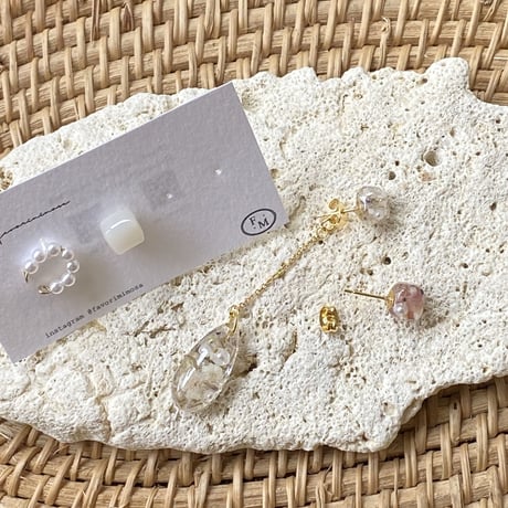 joie 3way カフ付き　ピンク 18Kメッキサージカルステンレスピアス