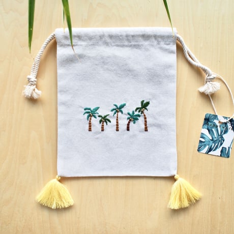 刺繍巾着（パームツリーライン）