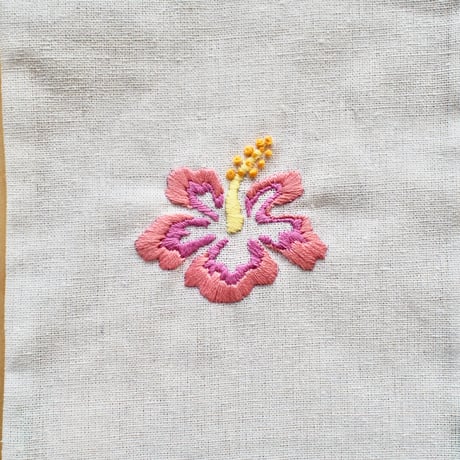 刺繍巾着（ハイビスカス）