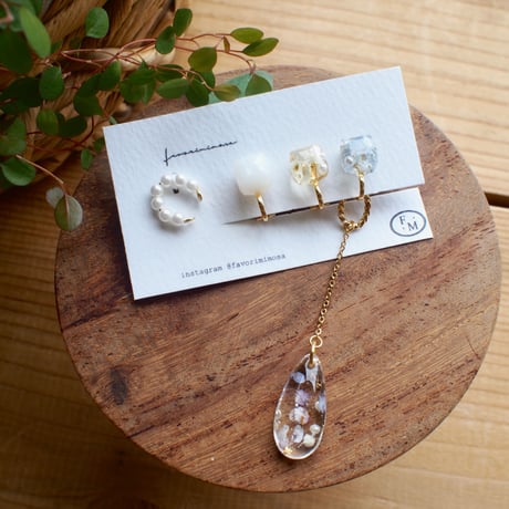 joie 3way カフ付き　blue 18Kメッキサージカルステンレスイヤリング