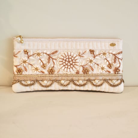 インド刺繍リボンのマルチポーチ(スリム)