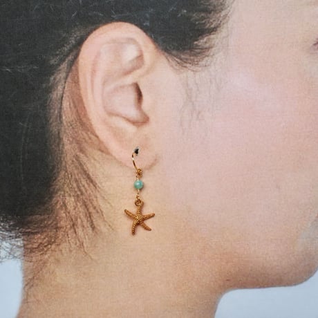 <ピアス部 サージカルステンレス>スターフィッシュ × アマゾナイト ピアス