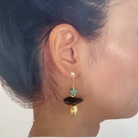 メキシカンウッドビーズピアス