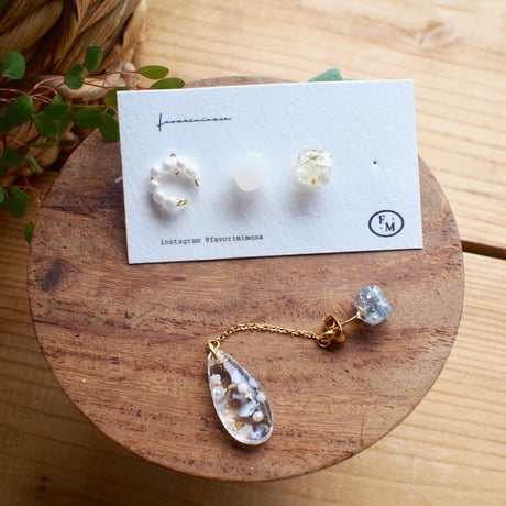 joie 3way カフ付き　blue 18Kメッキサージカルステンレスピアス