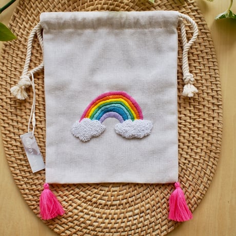 刺繍巾着（レインボー）