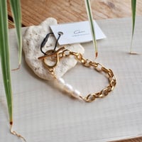 淡水パールのマンテルプレスレット サージカルステンレス(ゴールド）