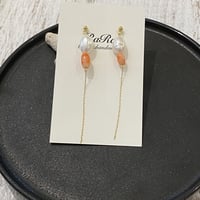 ピンクコーラル淡水パールピアス