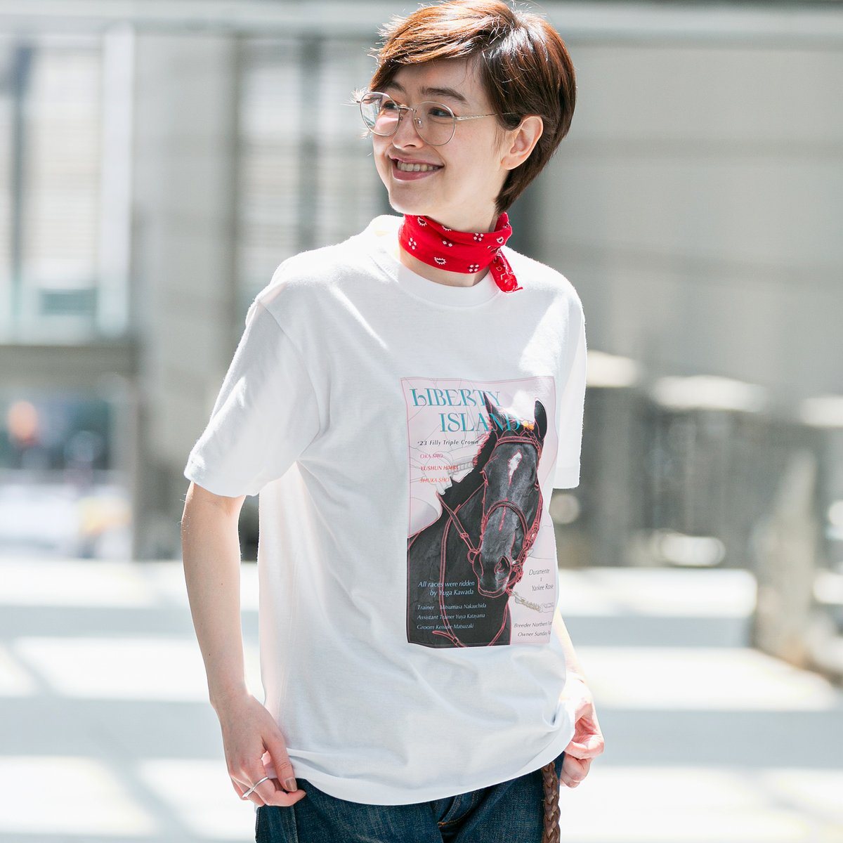 リバティアイランド三冠記念TシャツLサイズ リバティアイランド メモリアルグッズ グラフィカルTシャツAパターン