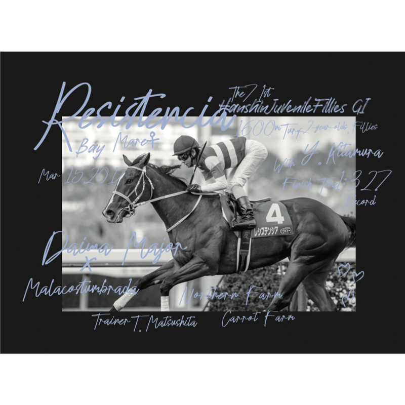 ②◆　競馬　JRA　◆　ディープインパクト　◆　七冠馬　引退メモリアルシャツ　◆ レシステンシア引退記念グラフィカルロングスリーブTシャツ（黒/Black