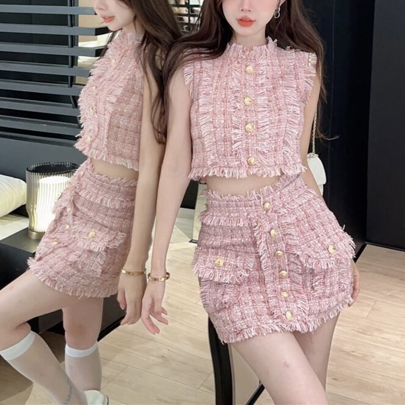 美品　pois Tweed vest ツイードベスト【pink】 シャイニーツイードベスト_ピンクSHINY TWEED VEST_PINK (Benet