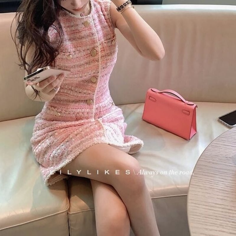 ルネ❣️超美品❣️TISSUEピンクツイードワンピース ルネ❣️超美品❣️TISSUEピンクツイードワンピース - メルカリ