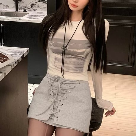 グレークロスデザインスカート　1312