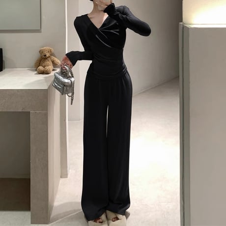 オフショルカジュアルニットセットアップ　1114