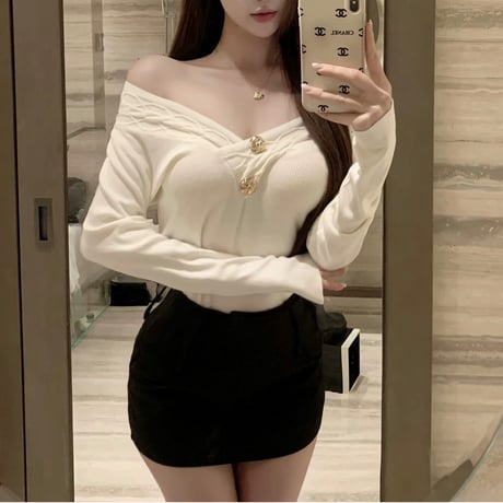 トップス dolly off shoulder zip hoodie tops/オフショルダージップフーディトップス