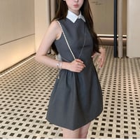 グレーフレンチホワイトネックワンピ　1221