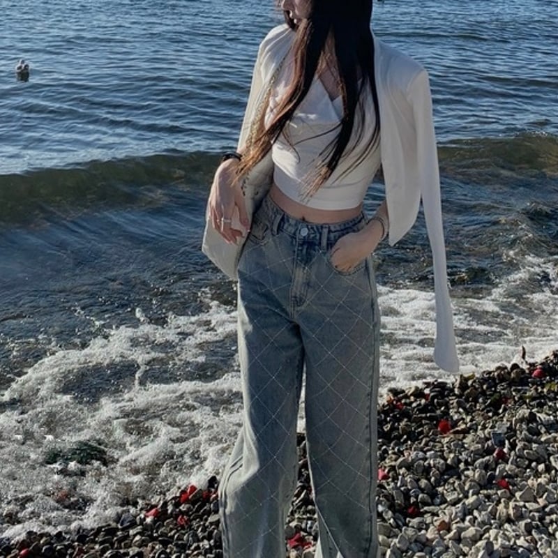 Rirandture パールビジューストレートデニム　美品 ストレートクロスビジューデニム 0871 | Dolly