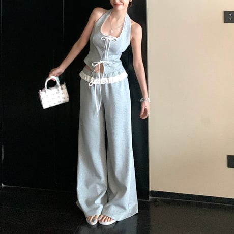 グレーリボンデザインスウェットセットアップ　1204