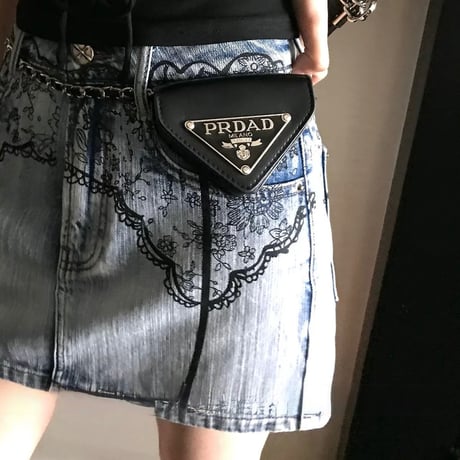 ブラックレースデザインデニムスカート　1396