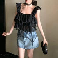 ブラックレースデザインデニムスカート　1396