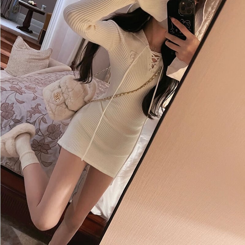 ネッククロスフードニットワンピ 0759 | Dolly ネッククロスフードニットワンピ 0759 | Dolly
