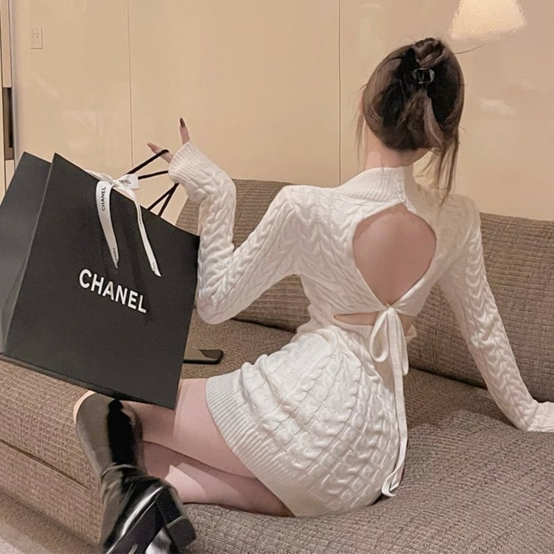 バックレスリボンニットワンピ 0788 | Dolly