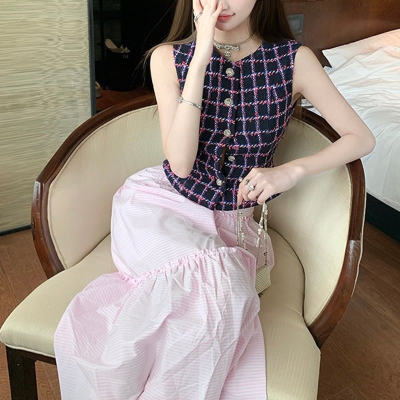 ピンクブラックツイードトップス 0890 | Dolly