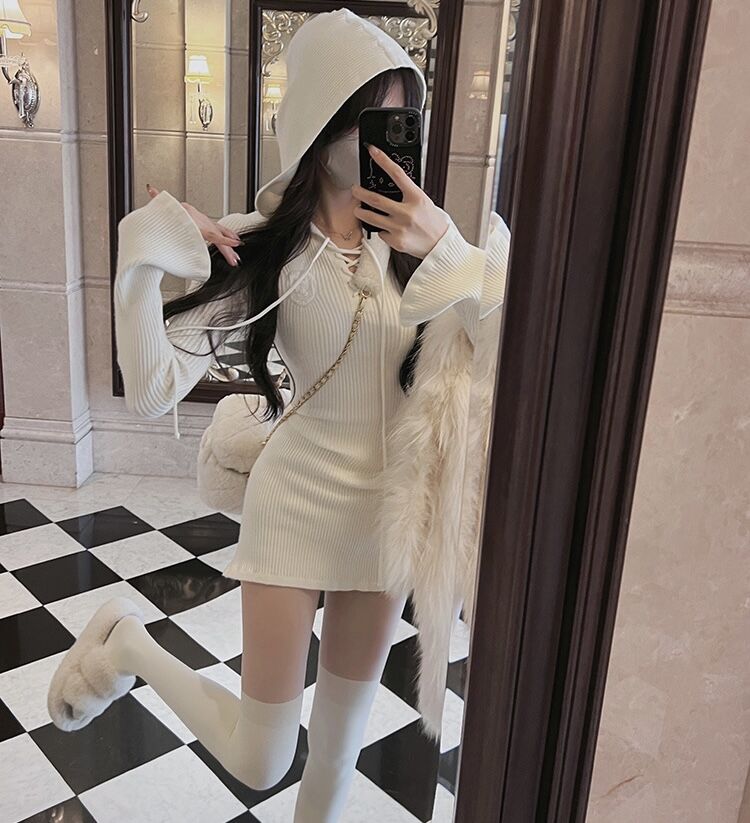 ニットフードワンピ♡ ネッククロスフードニットワンピ 0759 | Dolly