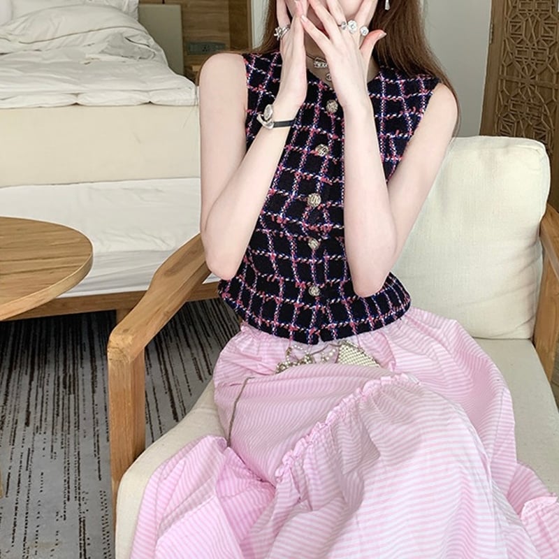 ピンクブラックツイードトップス 0890 | Dolly