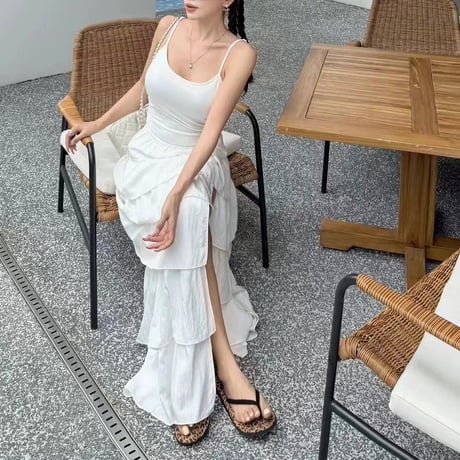 フリルデザインキャミロングワンピ　1192