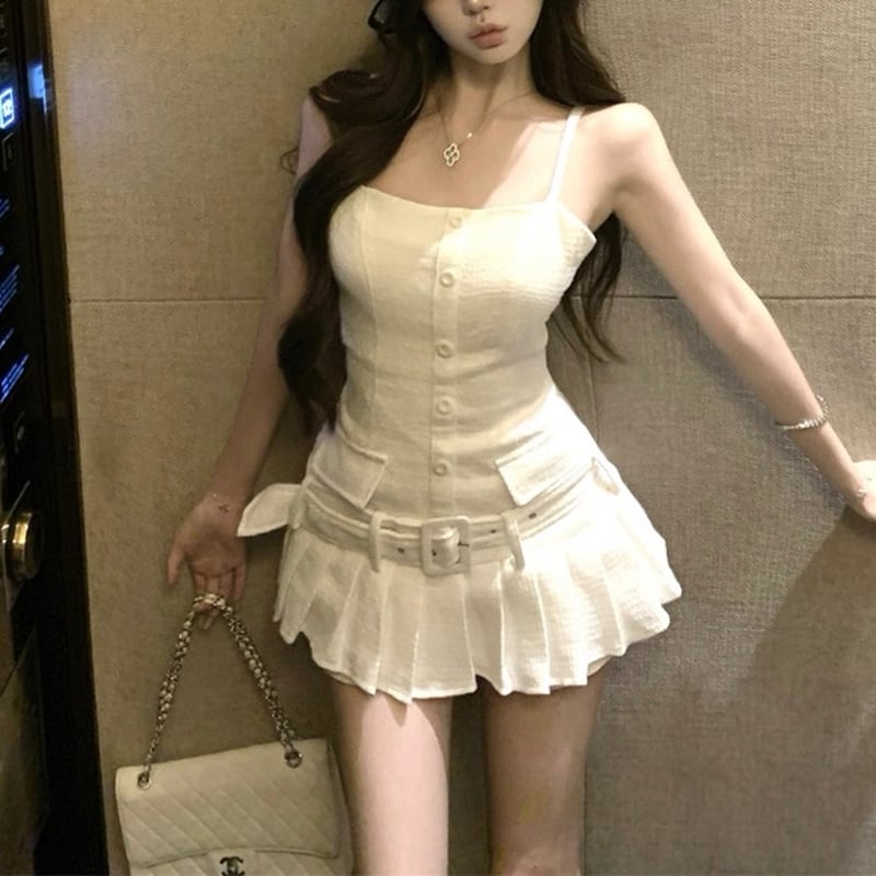 ツイードプリーツドレス M 送料無料！ツイードプリーツドレス/ローライズ/ローウエスト