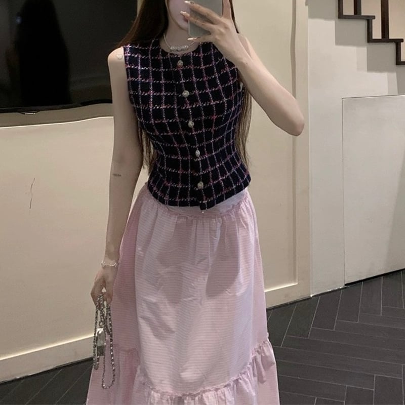 ピンクブラックツイードトップス 0890 | Dolly