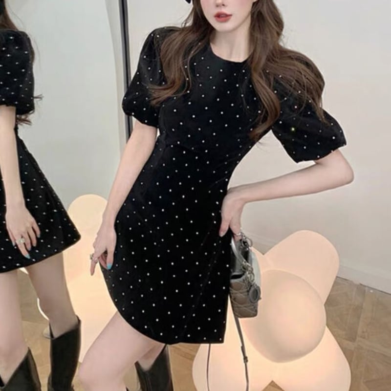 ブラックビジューミニワンピ 0299 | Dolly