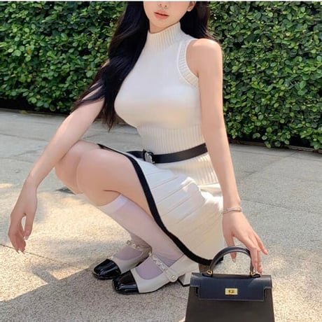 バイカラーシンプルニットセットアップ　0665