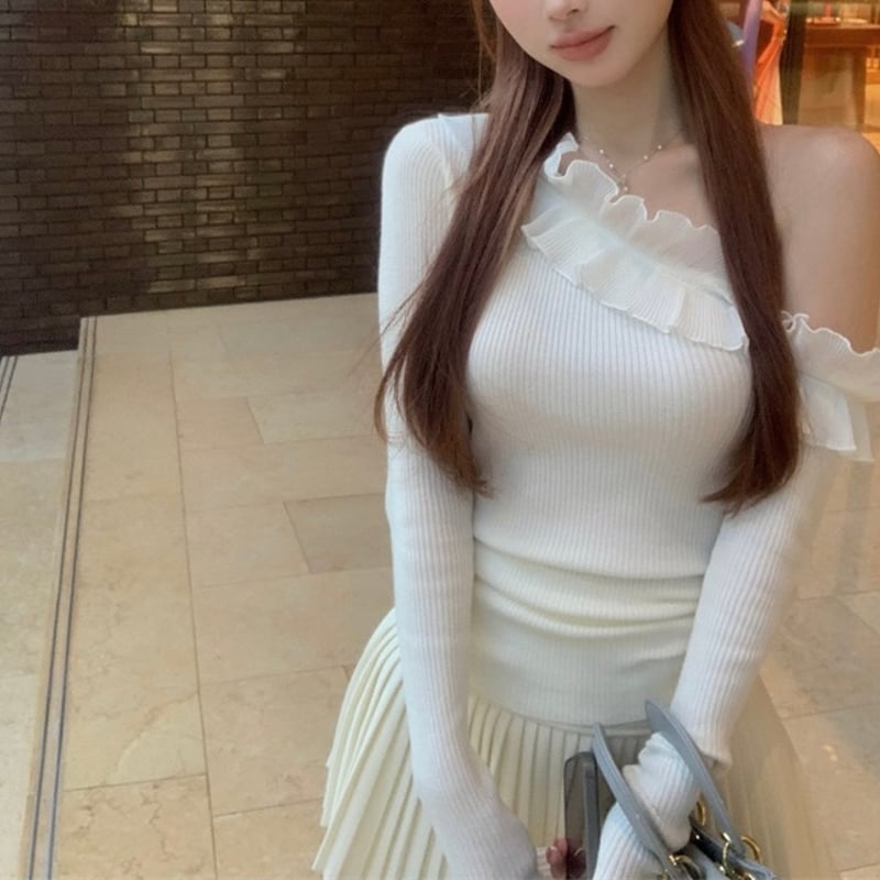 ホワイトオフショルフリルトップス 0826 | Dolly