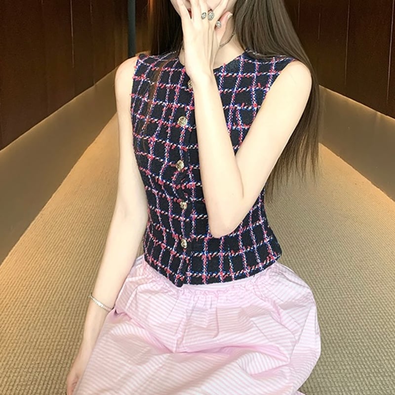 ピンクブラックツイードトップス 0890 | Dolly