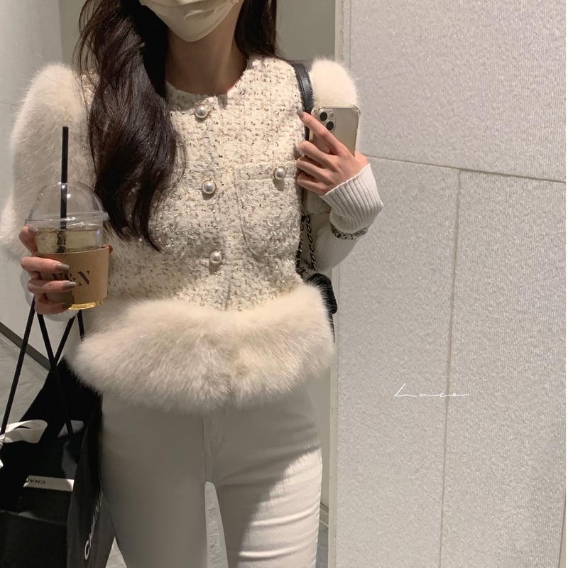 フレンチツイードファーショートコート 0571 | Dolly