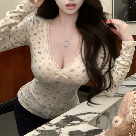 ブルーフラワーレーストップス　1359