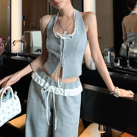 グレーリボンデザインスウェットセットアップ　1204