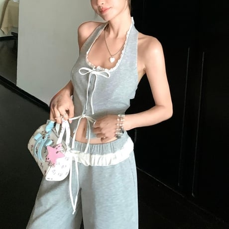 グレーリボンデザインスウェットセットアップ　1204