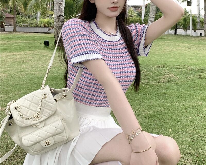 René 美品✨ルネ　ベビーピンク系コットンツイード 38 優しい雰囲気おリボン Rene ルネ ツイード ワンピース ピンク ベージュ 34 6136130