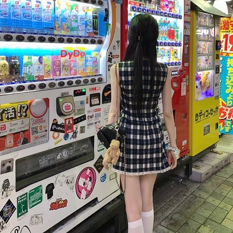 ネイビーチェックフェミニンワンピ　1137