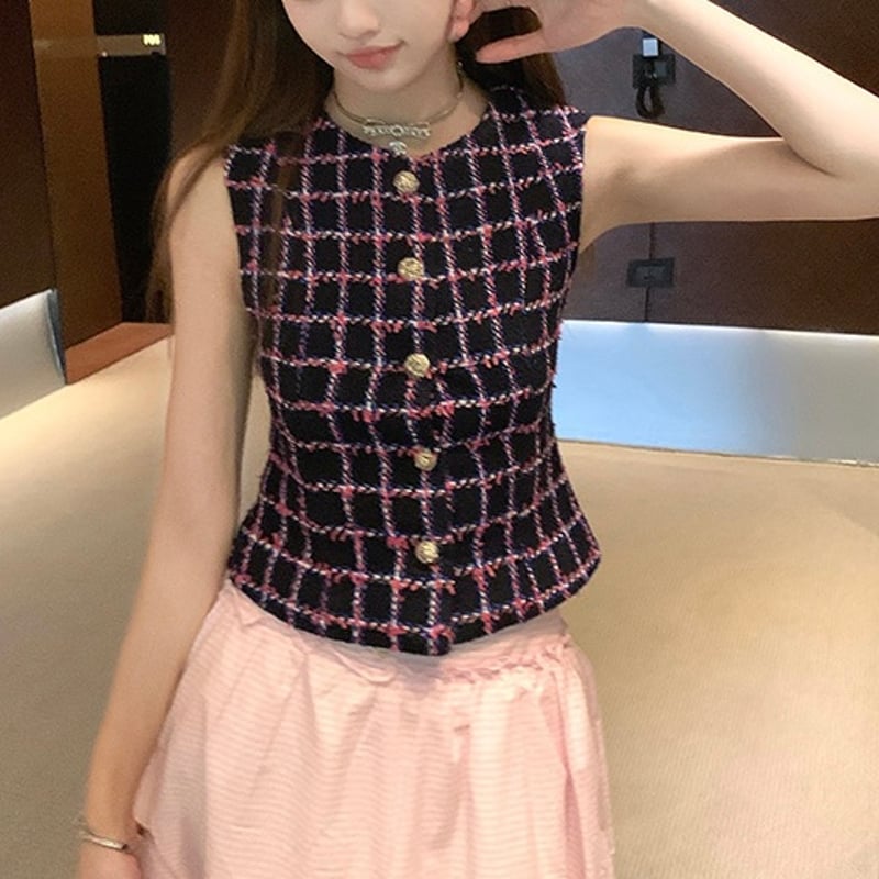 ピンクブラックツイードトップス 0890 | Dolly