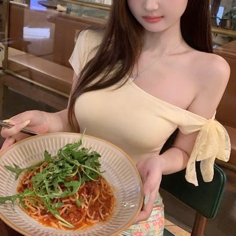 リボンレースオフショルトップス　1174